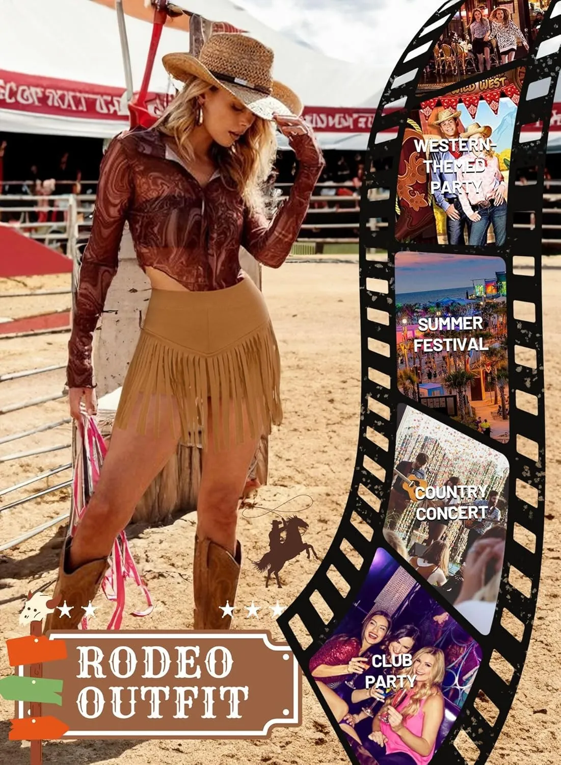 Womens Western Cowgirl Fringe Shorts - Country Concert Outfits Rave Booty Rodeo Festival Dance Boho Tassel Bottom
