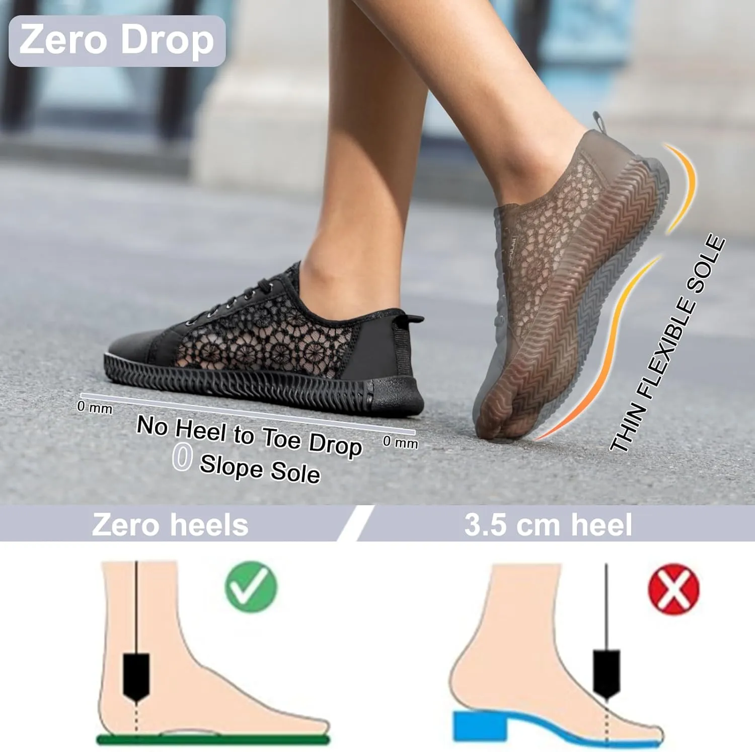 Women's Wide Toe Box Shoes Zero Drop Non Slip Extra Wide Width Fashion Sneakers Ultra Light Breathable Walking Shoes Casual Sneakers for Travel Work Trainers