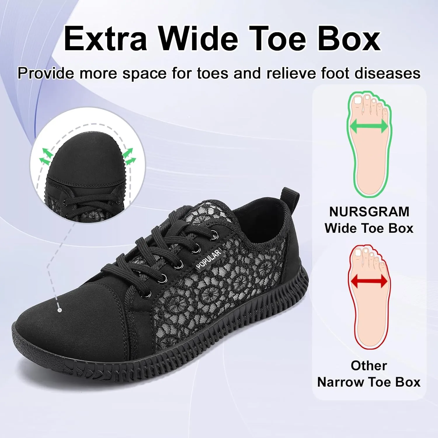 Women's Wide Toe Box Shoes Zero Drop Non Slip Extra Wide Width Fashion Sneakers Ultra Light Breathable Walking Shoes Casual Sneakers for Travel Work Trainers