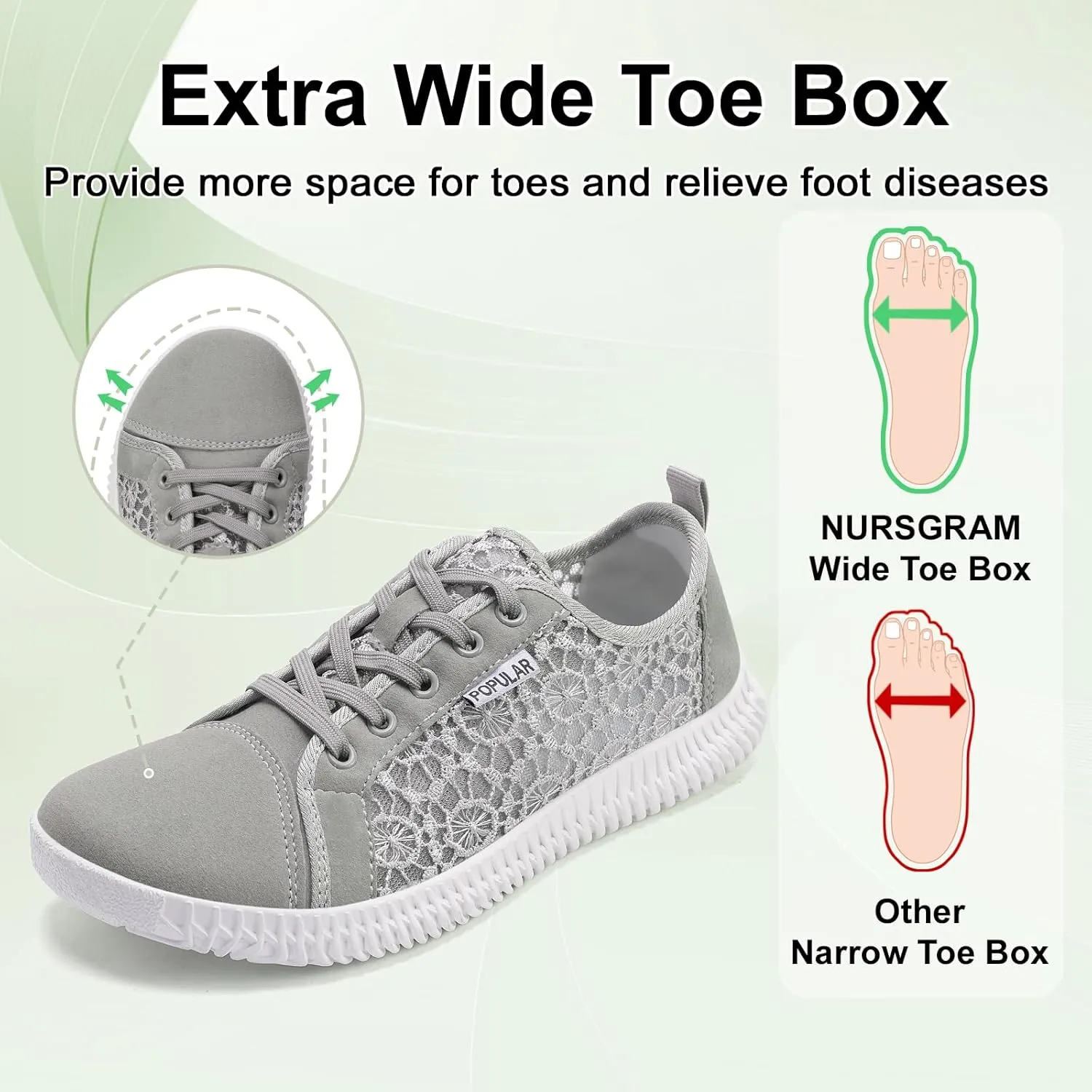 Women's Wide Toe Box Shoes Zero Drop Non Slip Extra Wide Width Fashion Sneakers Ultra Light Breathable Walking Shoes Casual Sneakers for Travel Work Trainers