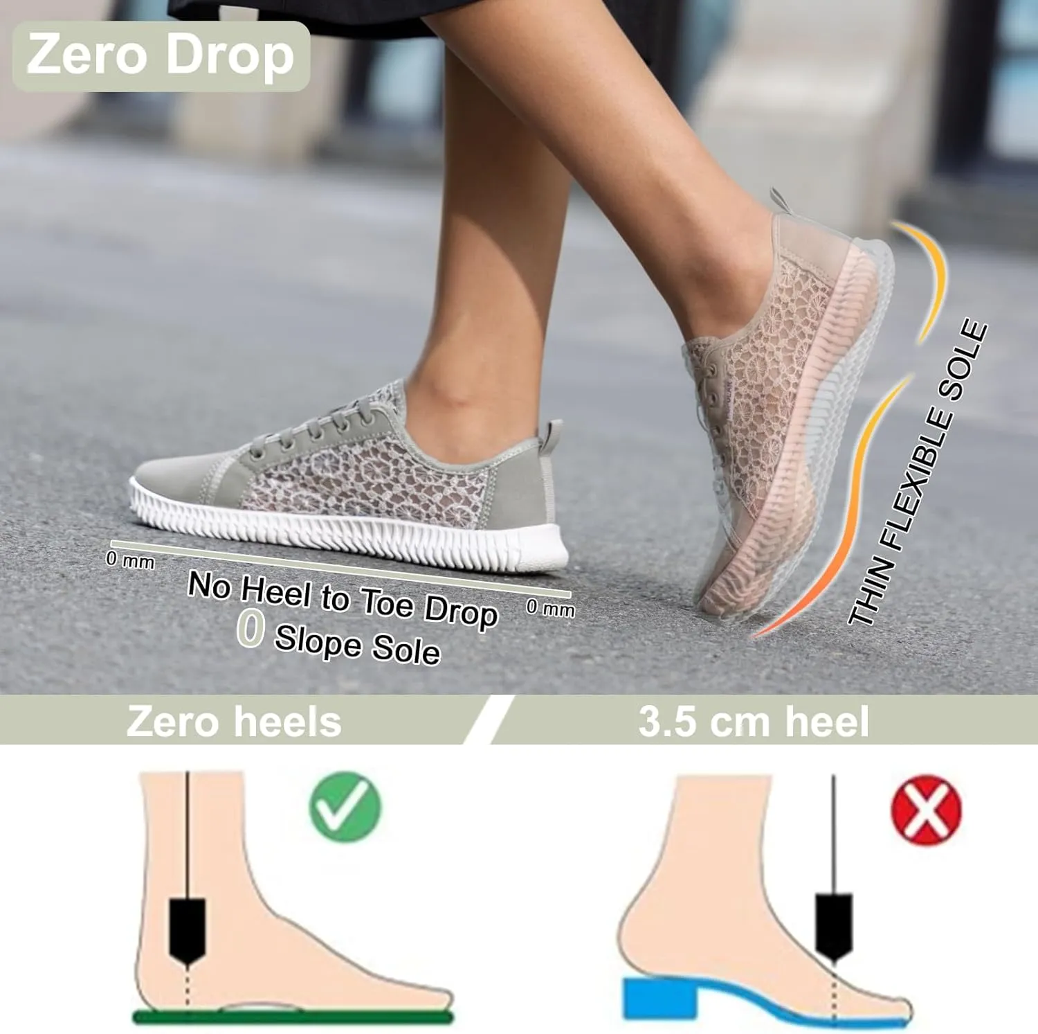 Women's Wide Toe Box Shoes Zero Drop Non Slip Extra Wide Width Fashion Sneakers Ultra Light Breathable Walking Shoes Casual Sneakers for Travel Work Trainers