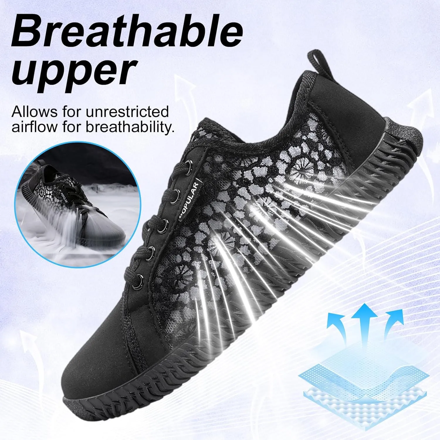 Women's Wide Toe Box Shoes Zero Drop Non Slip Extra Wide Width Fashion Sneakers Ultra Light Breathable Walking Shoes Casual Sneakers for Travel Work Trainers