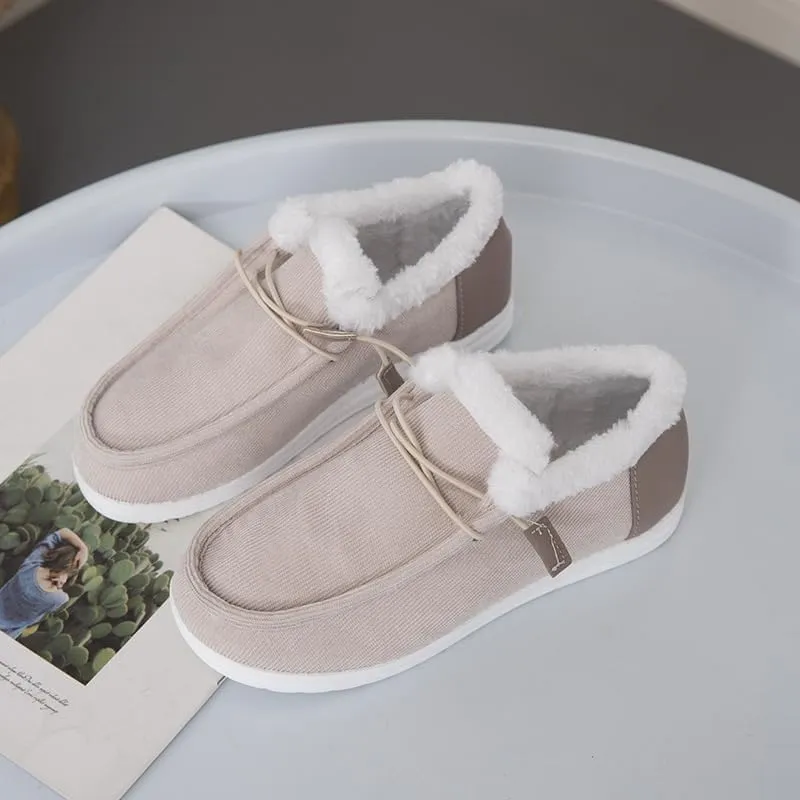 Women's Winter Warm Warm Shoes, Women's Loafers Orthopedic Cotton Lined Ankle Soft Leather Shoes Canvas Flat Shoes