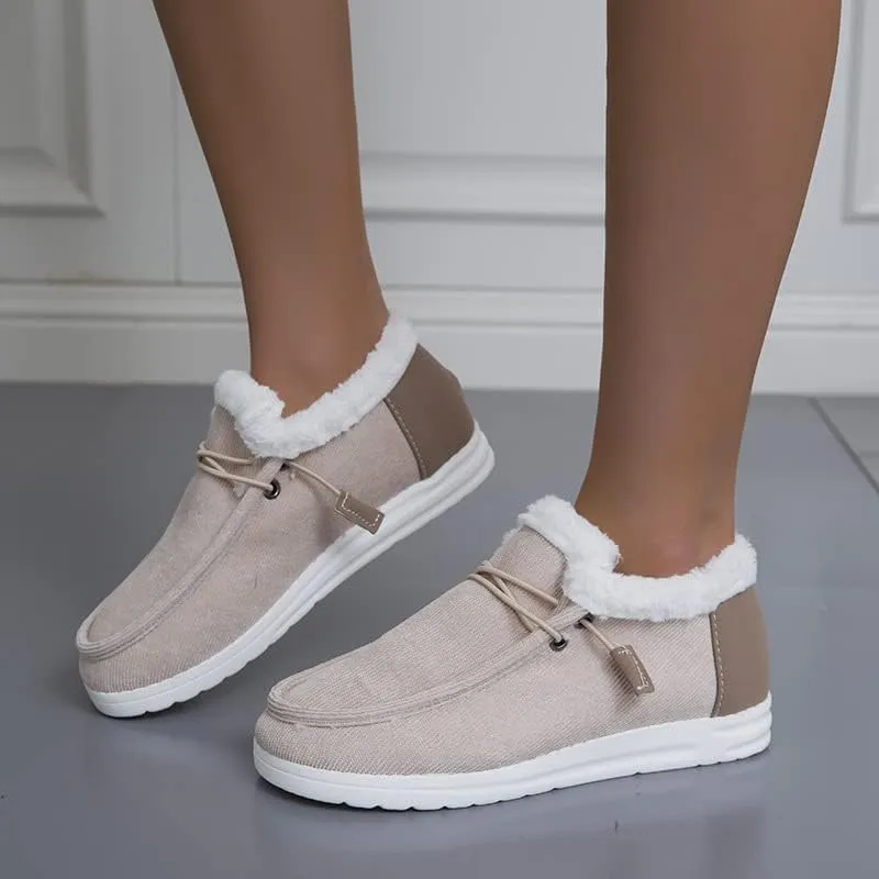 Women's Winter Warm Warm Shoes, Women's Loafers Orthopedic Cotton Lined Ankle Soft Leather Shoes Canvas Flat Shoes