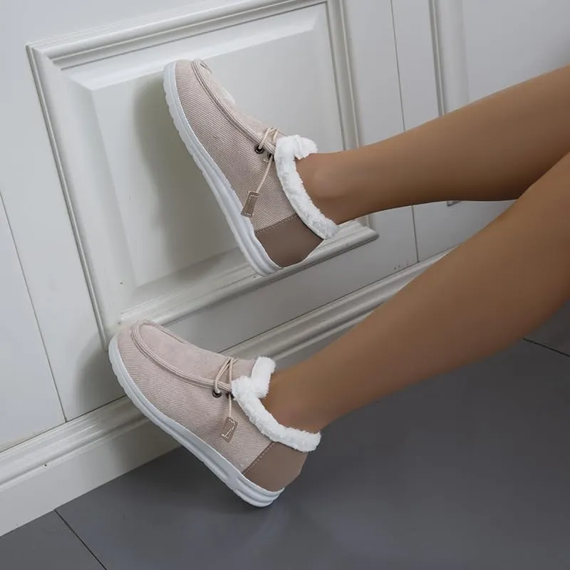 Women's Winter Warm Warm Shoes, Women's Loafers Orthopedic Cotton Lined Ankle Soft Leather Shoes Canvas Flat Shoes