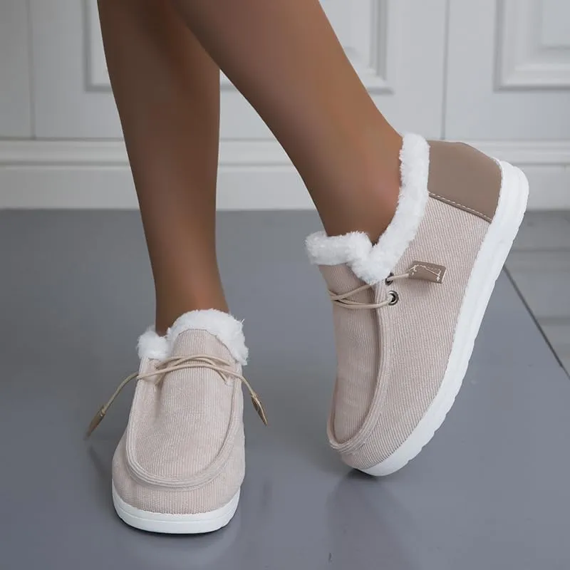 Women's Winter Warm Warm Shoes, Women's Loafers Orthopedic Cotton Lined Ankle Soft Leather Shoes Canvas Flat Shoes