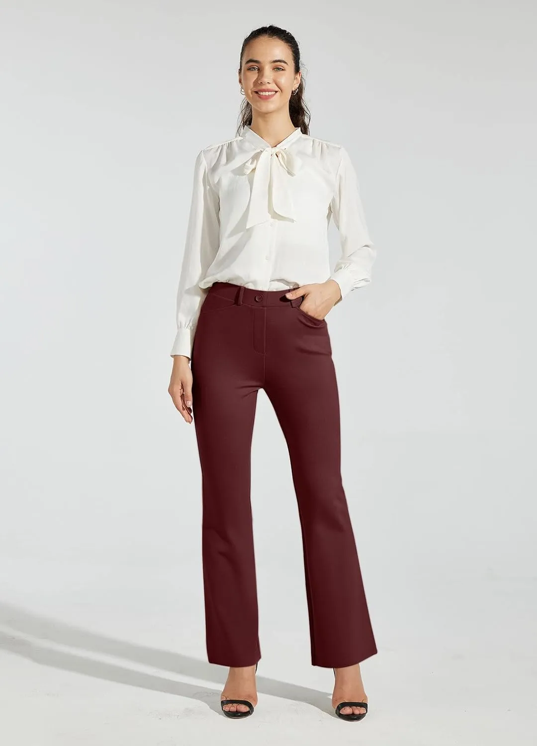 Women's Yoga Dress Pants Bootcut Work Slacks Stretch Office with Belt Loops 4 Pockets 28“/29"/30"/31"/33"
