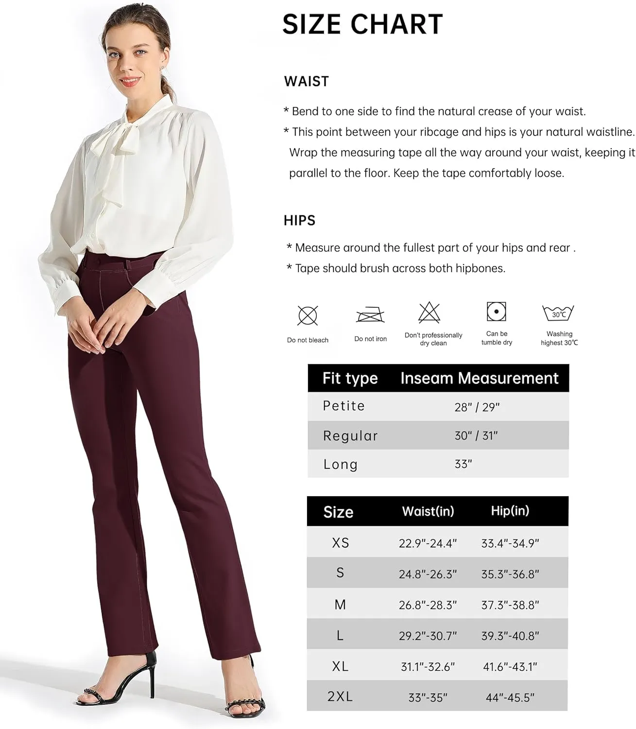 Women's Yoga Dress Pants Bootcut Work Slacks Stretch Office with Belt Loops 4 Pockets 28“/29"/30"/31"/33"