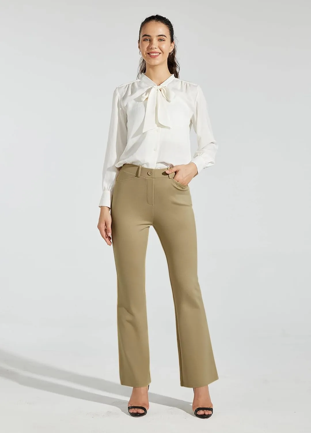 Women's Yoga Dress Pants Bootcut Work Slacks Stretch Office with Belt Loops 4 Pockets 28“/29"/30"/31"/33"