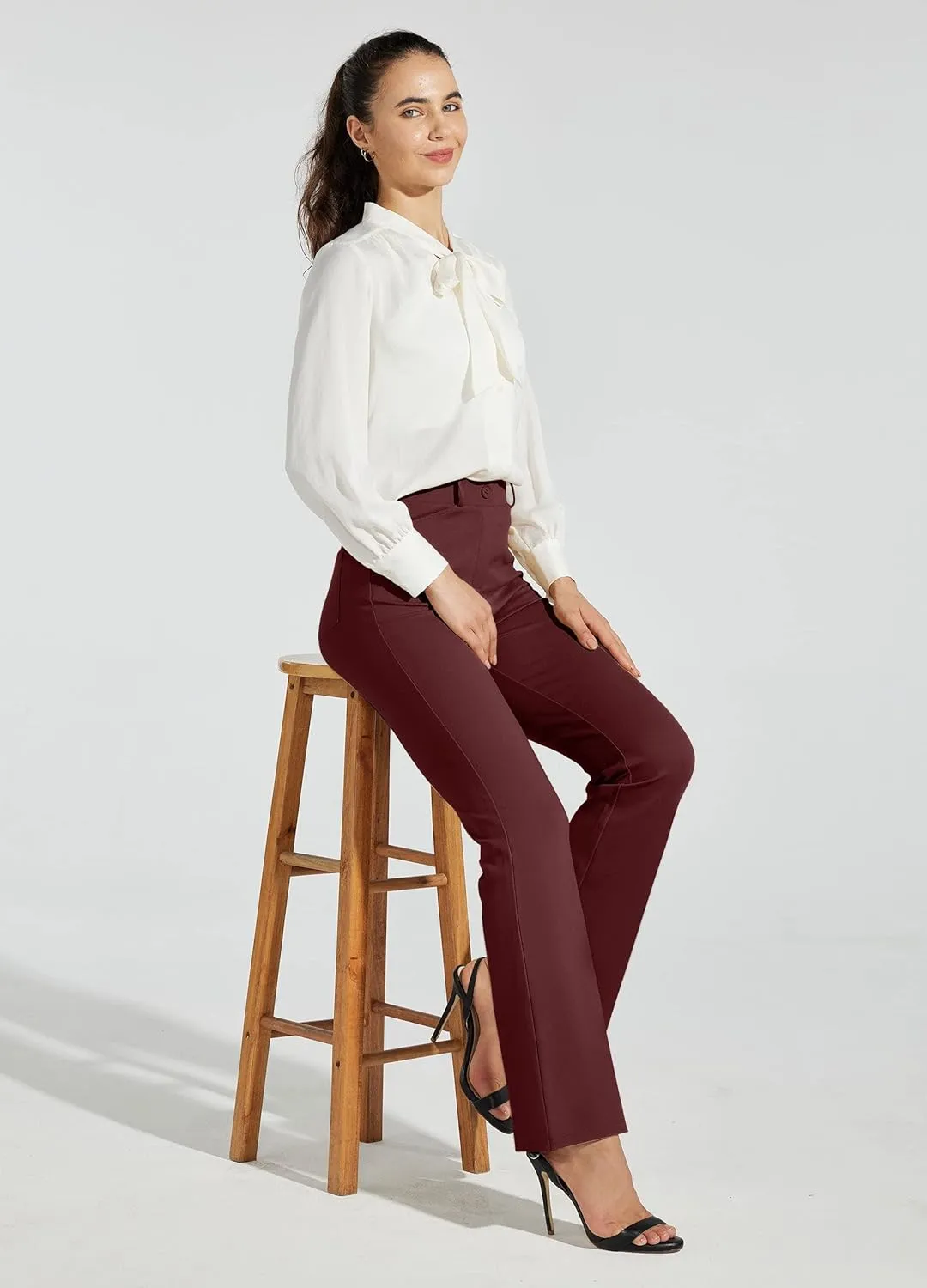 Women's Yoga Dress Pants Bootcut Work Slacks Stretch Office with Belt Loops 4 Pockets 28“/29"/30"/31"/33"