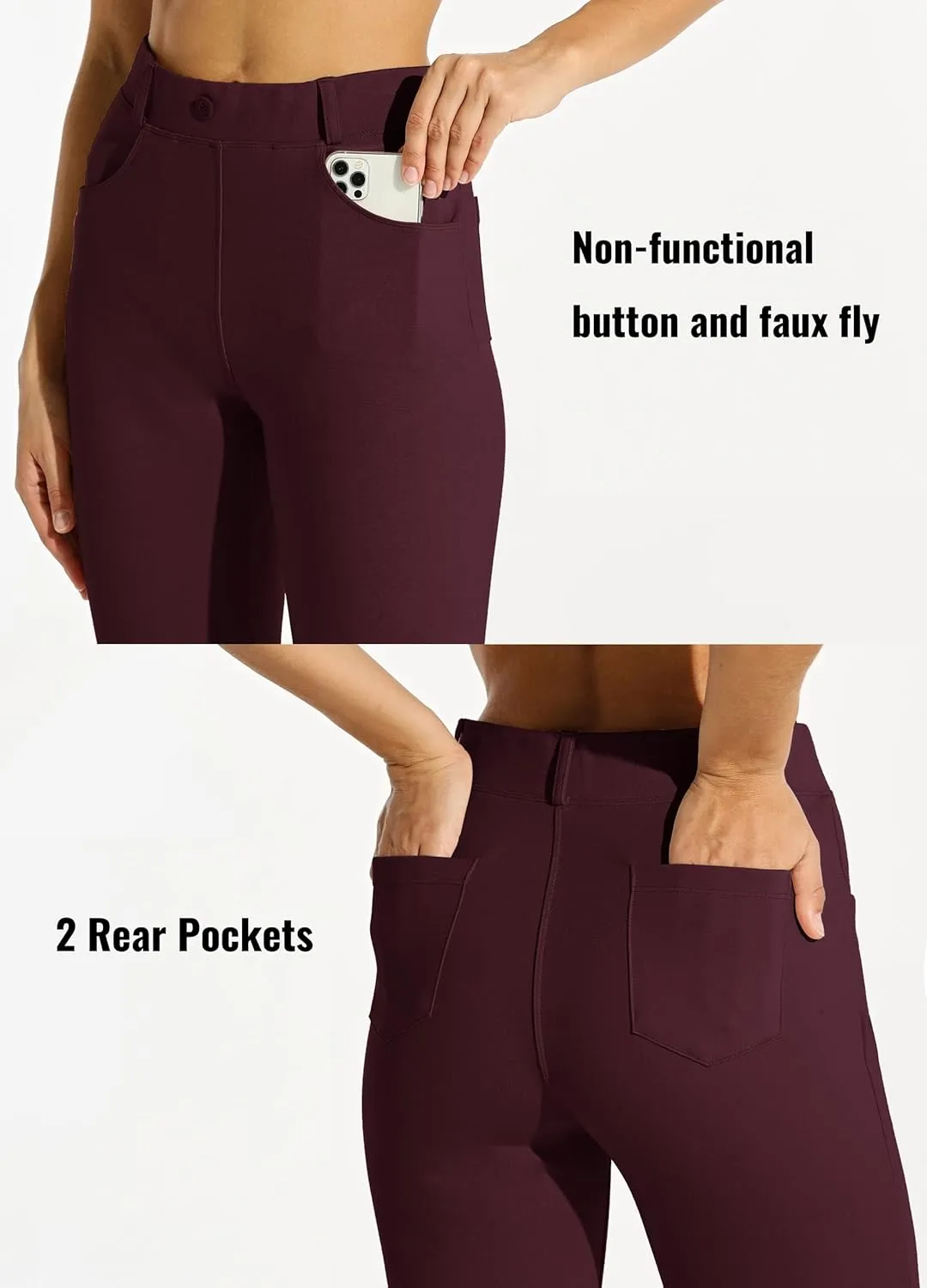 Women's Yoga Dress Pants Bootcut Work Slacks Stretch Office with Belt Loops 4 Pockets 28“/29"/30"/31"/33"