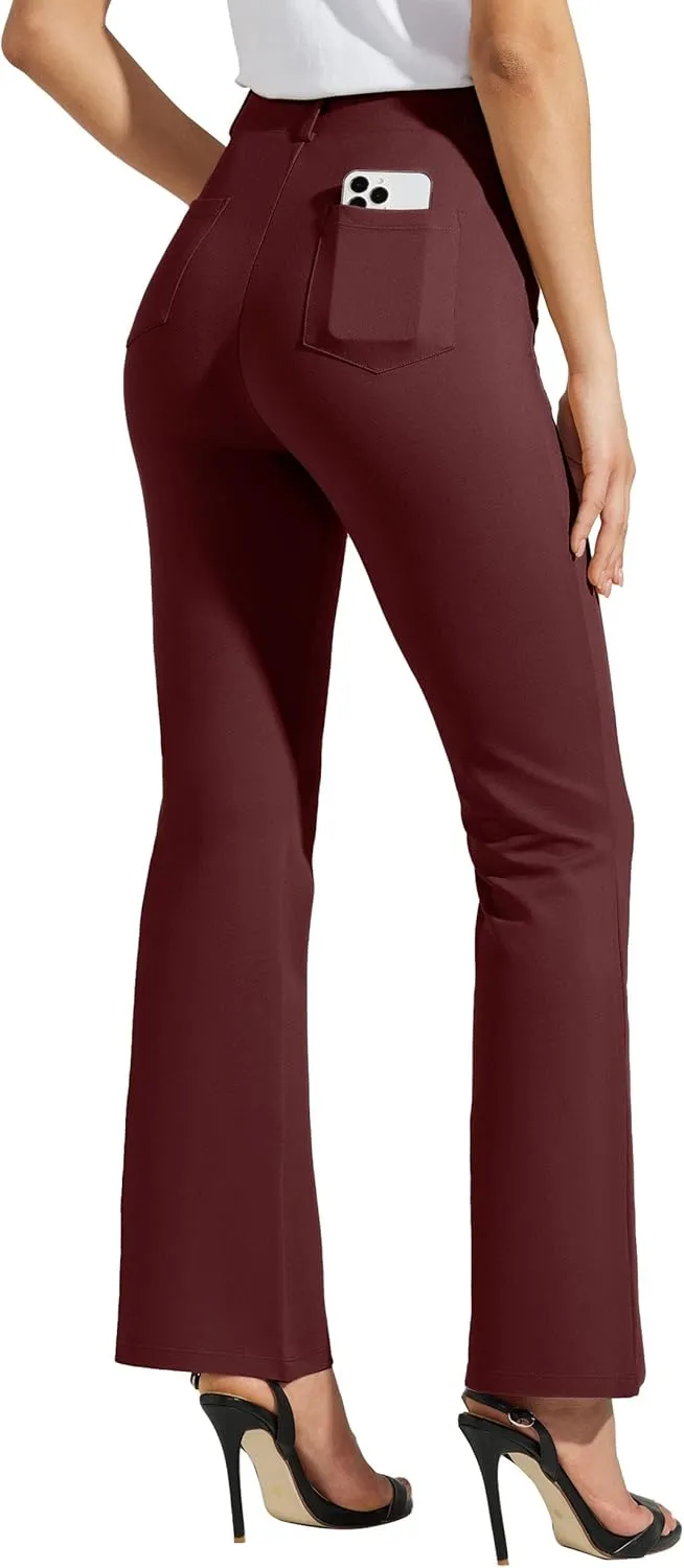 Women's Yoga Dress Pants Bootcut Work Slacks Stretch Office with Belt Loops 4 Pockets 28“/29"/30"/31"/33"