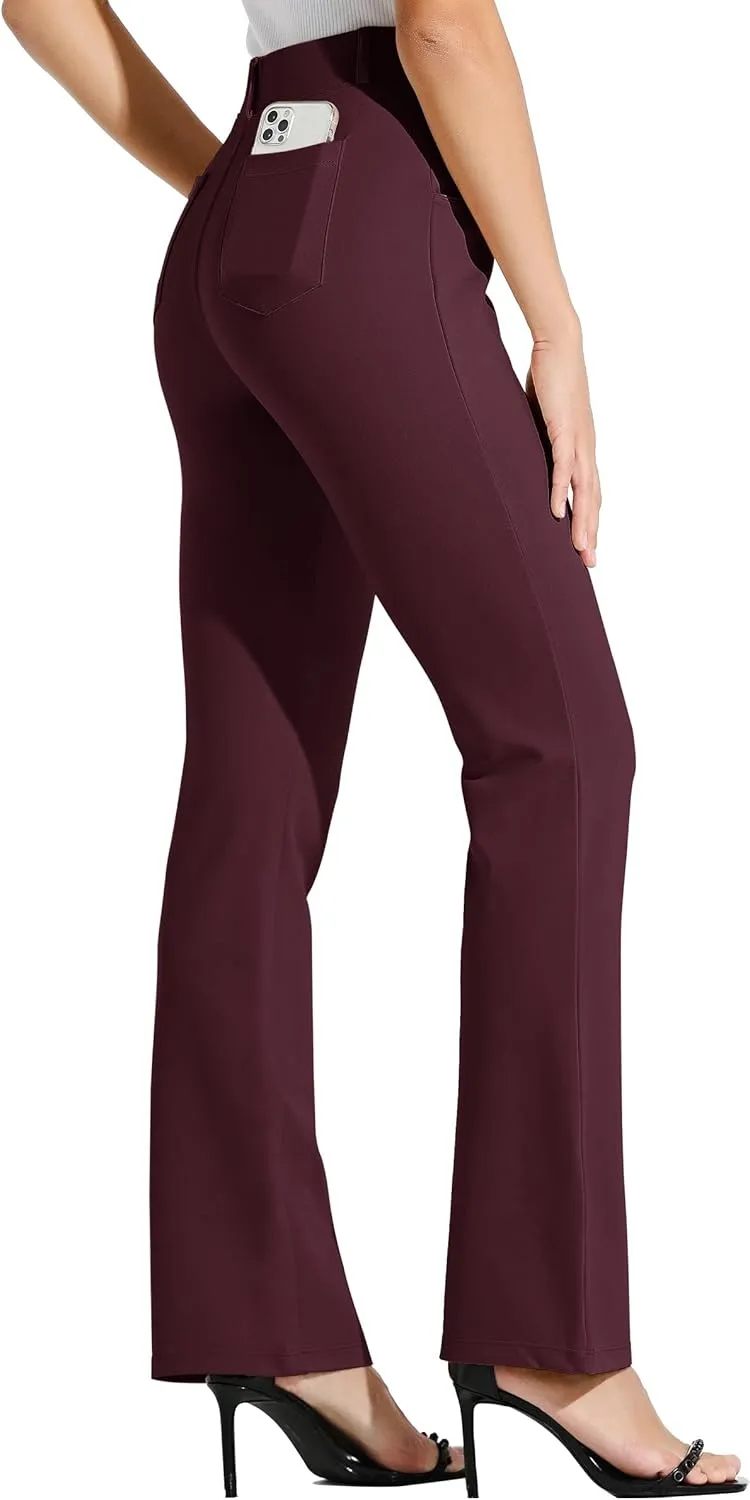 Women's Yoga Dress Pants Bootcut Work Slacks Stretch Office with Belt Loops 4 Pockets 28“/29"/30"/31"/33"