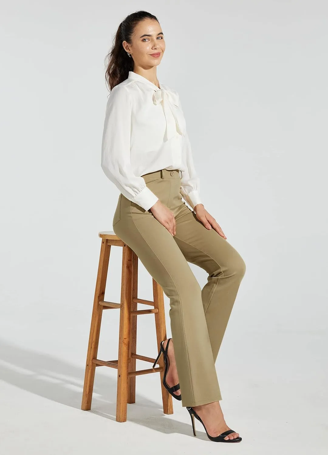 Women's Yoga Dress Pants Bootcut Work Slacks Stretch Office with Belt Loops 4 Pockets 28“/29"/30"/31"/33"