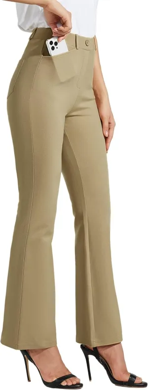 Women's Yoga Dress Pants Bootcut Work Slacks Stretch Office with Belt Loops 4 Pockets 28“/29"/30"/31"/33"