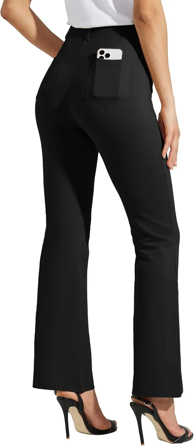 Women's Yoga Dress Pants Bootcut Work Slacks Stretch Office with Belt Loops 4 Pockets 28“/29"/30"/31"/33"
