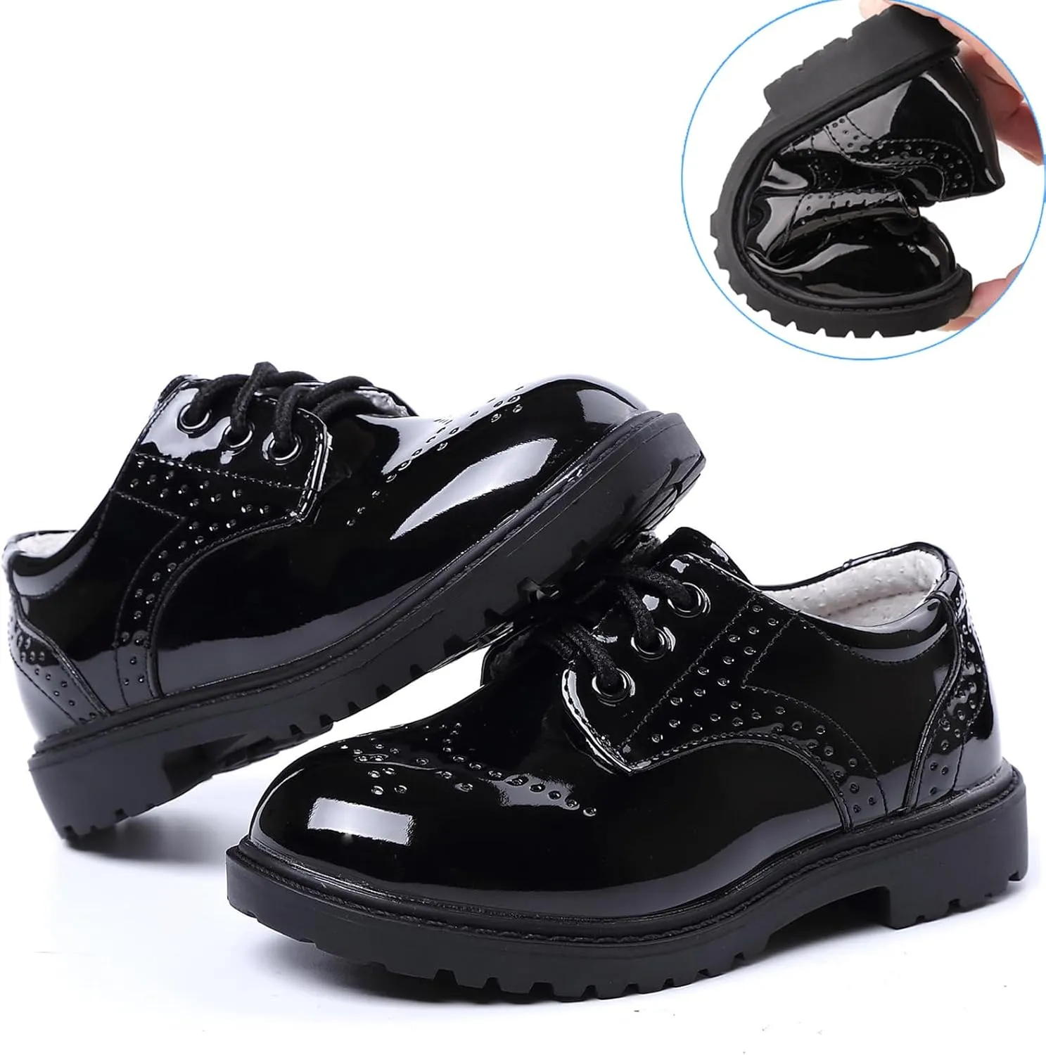 WUIWUIYU Toddlers Little Ring Bearer Wedding Lace-Up Oxfords Flats Brogues Boys School Uniform Dress Shoes