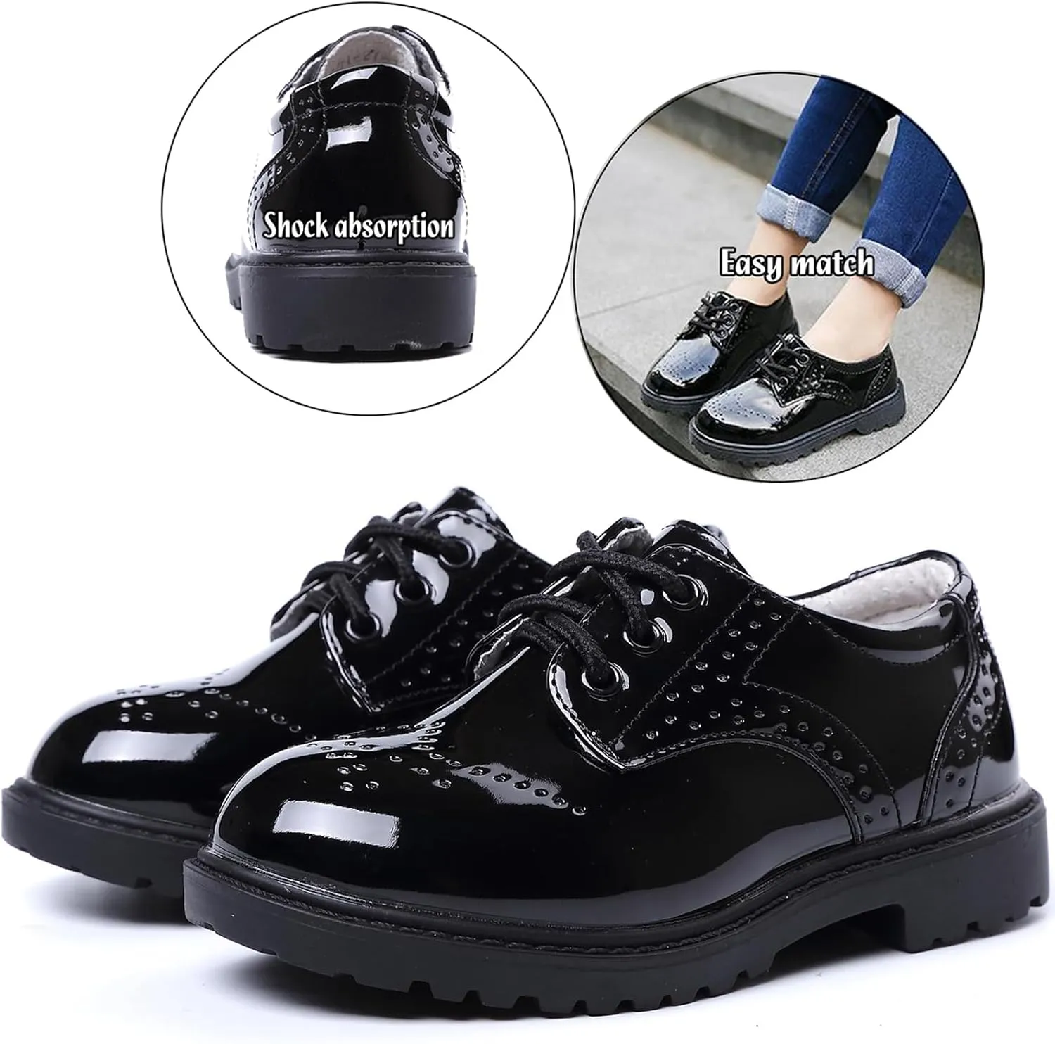 WUIWUIYU Toddlers Little Ring Bearer Wedding Lace-Up Oxfords Flats Brogues Boys School Uniform Dress Shoes