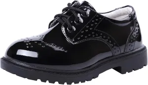 WUIWUIYU Toddlers Little Ring Bearer Wedding Lace-Up Oxfords Flats Brogues Boys School Uniform Dress Shoes