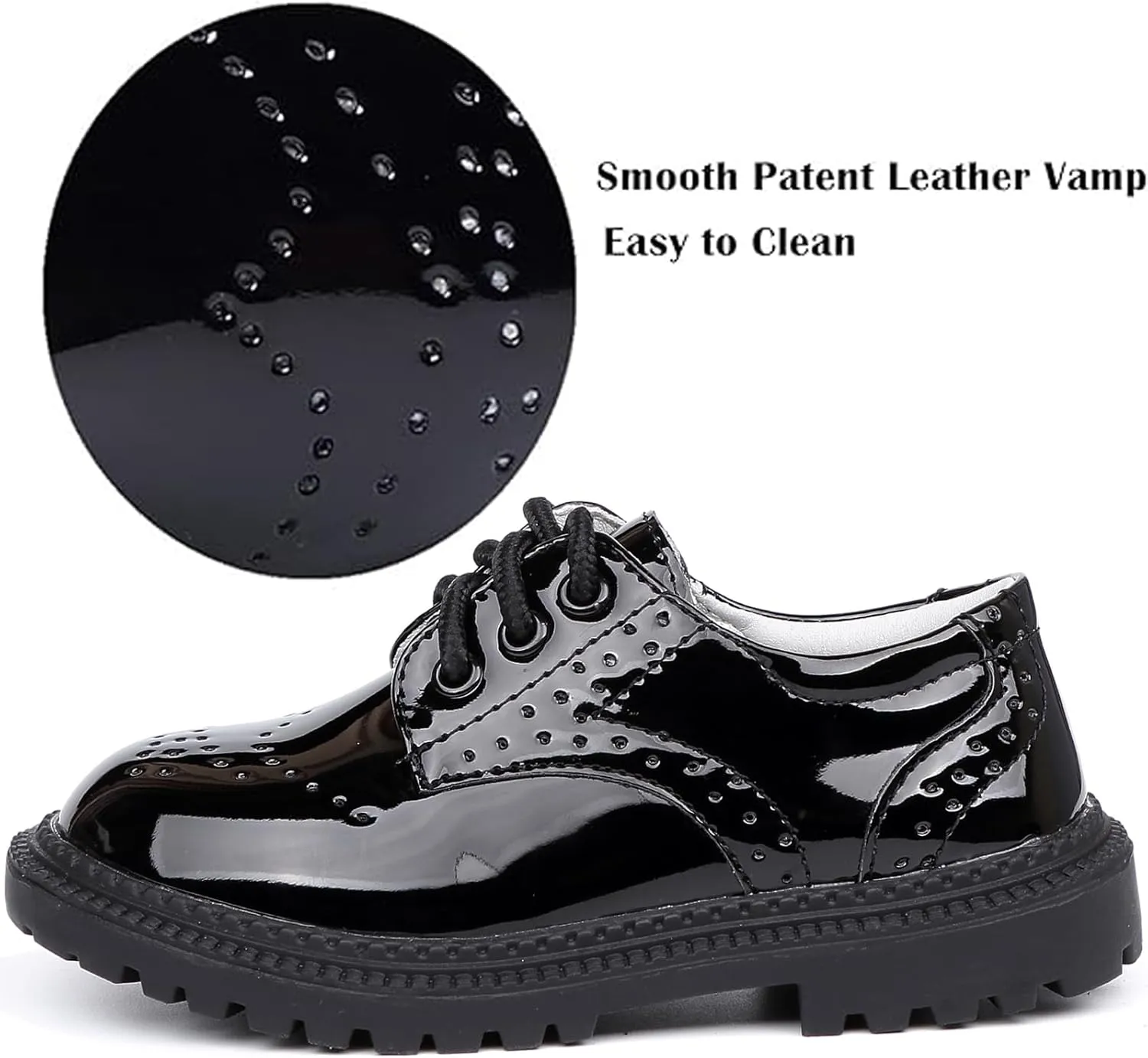 WUIWUIYU Toddlers Little Ring Bearer Wedding Lace-Up Oxfords Flats Brogues Boys School Uniform Dress Shoes