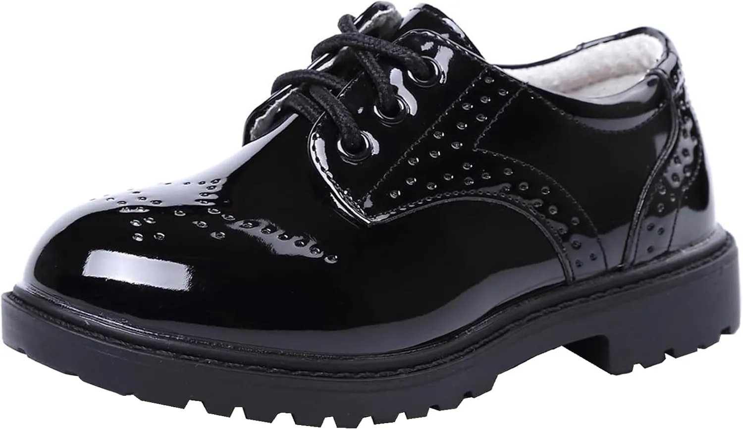 WUIWUIYU Toddlers Little Ring Bearer Wedding Lace-Up Oxfords Flats Brogues Boys School Uniform Dress Shoes