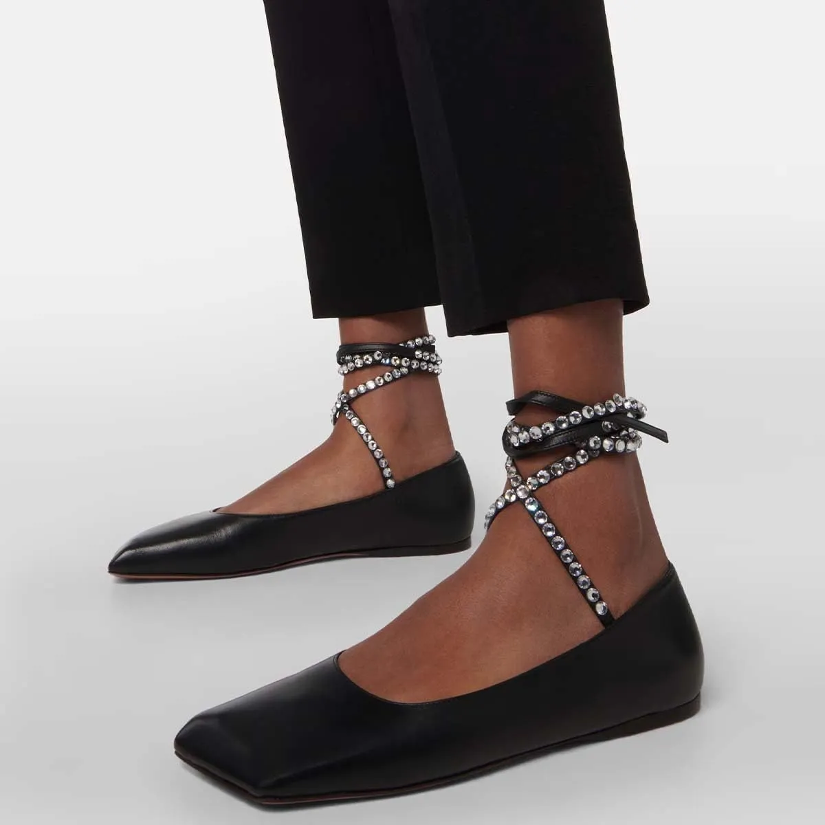 XYD Women Crystal Lace Up Flats Fashion Square Closed Toe Ankle Strappy Ballet Party Dating Shoes