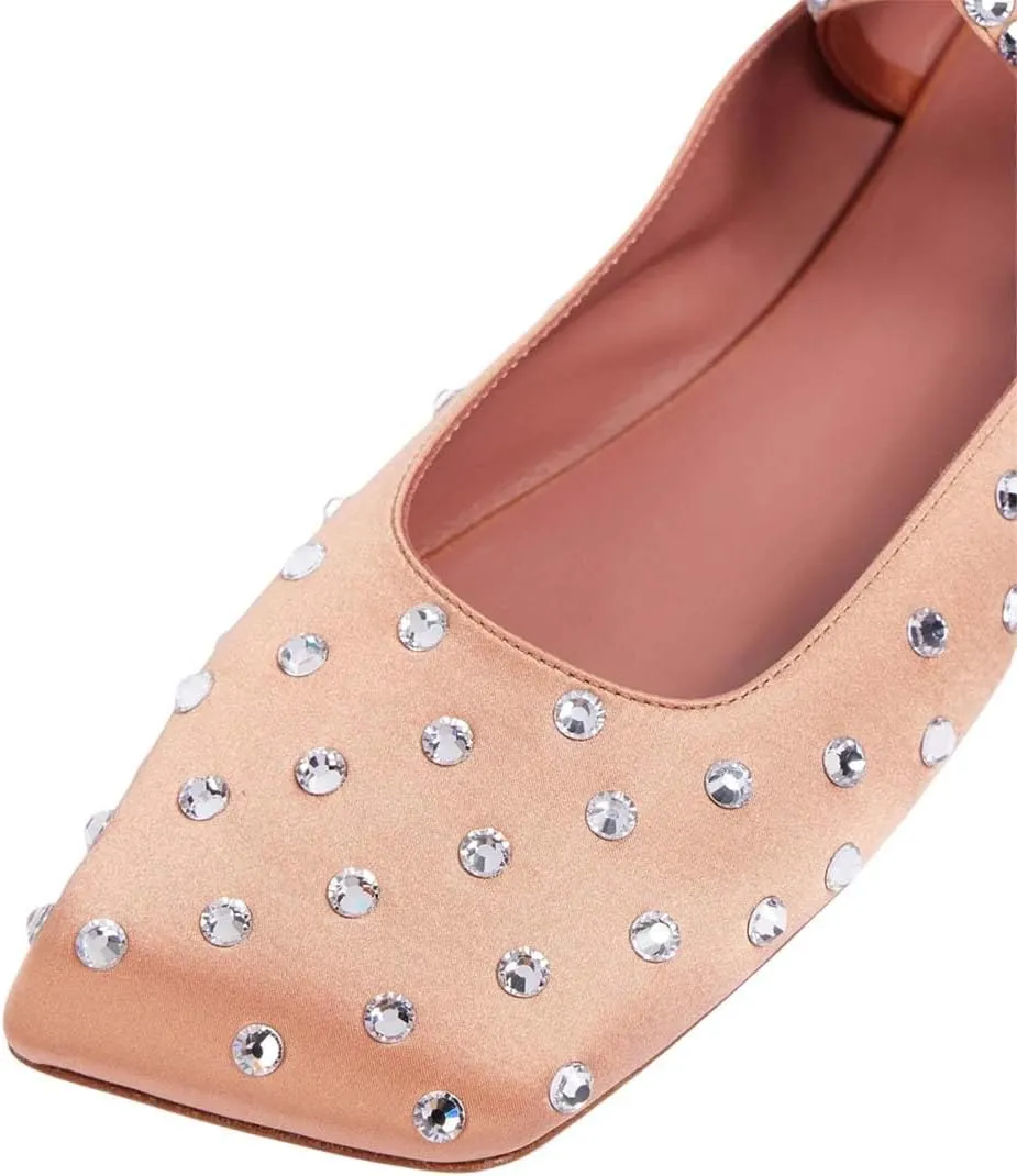XYD Women Crystal Lace Up Flats Fashion Square Closed Toe Ankle Strappy Ballet Party Dating Shoes