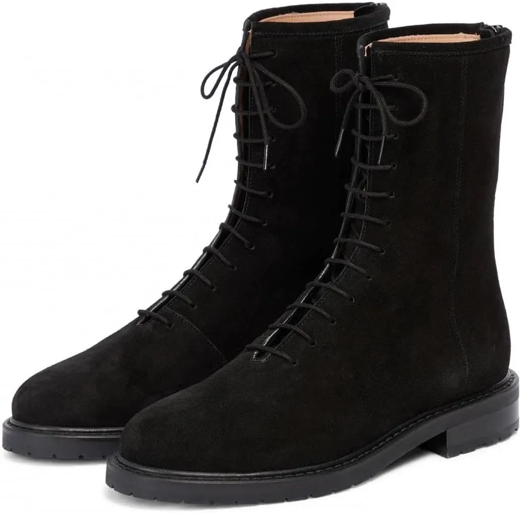 XYD Women Girls Combat Boots Lug Sole Stacked Chunky Heel Front Lace Up Back Zipper Flat Ankle Booties Fashion Walking Daily Shoes
