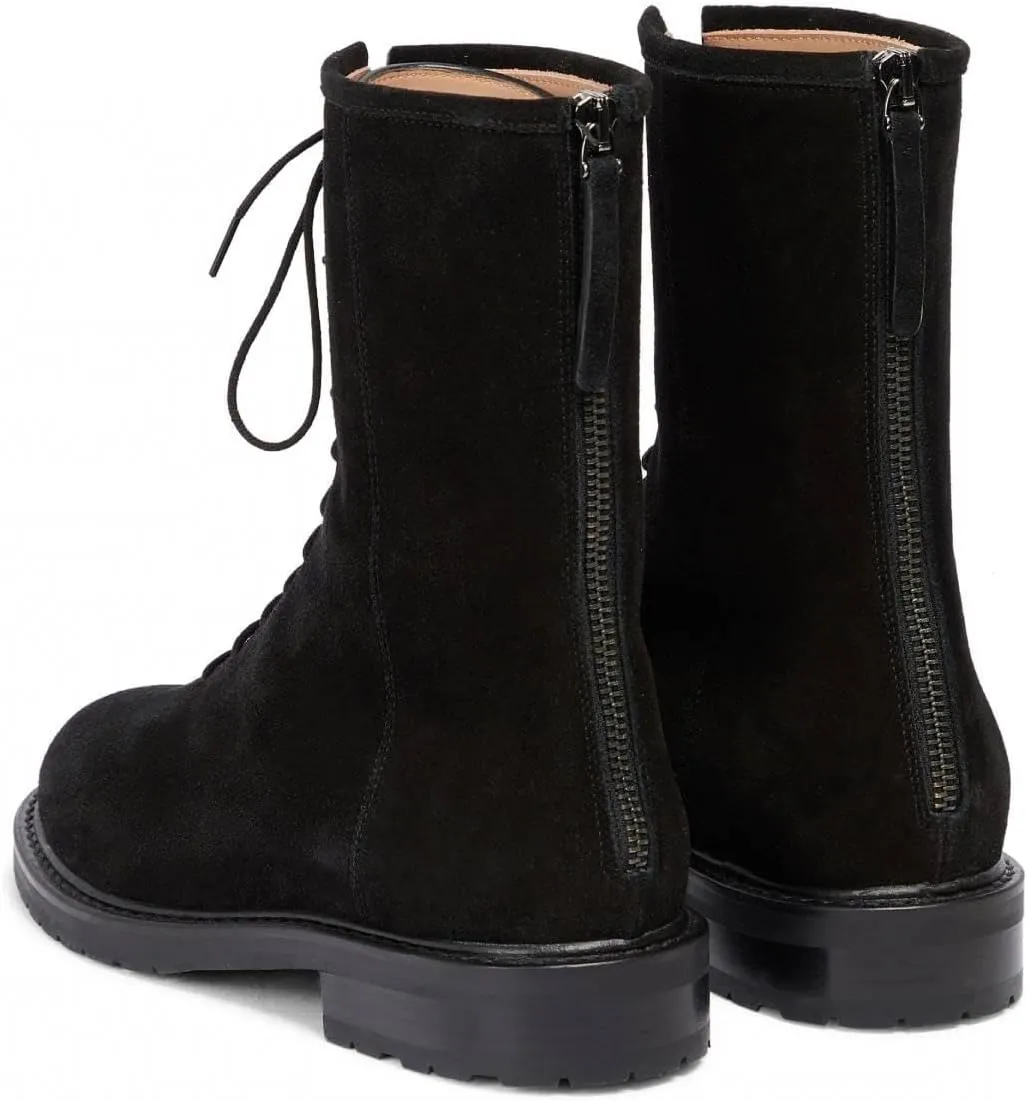 XYD Women Girls Combat Boots Lug Sole Stacked Chunky Heel Front Lace Up Back Zipper Flat Ankle Booties Fashion Walking Daily Shoes