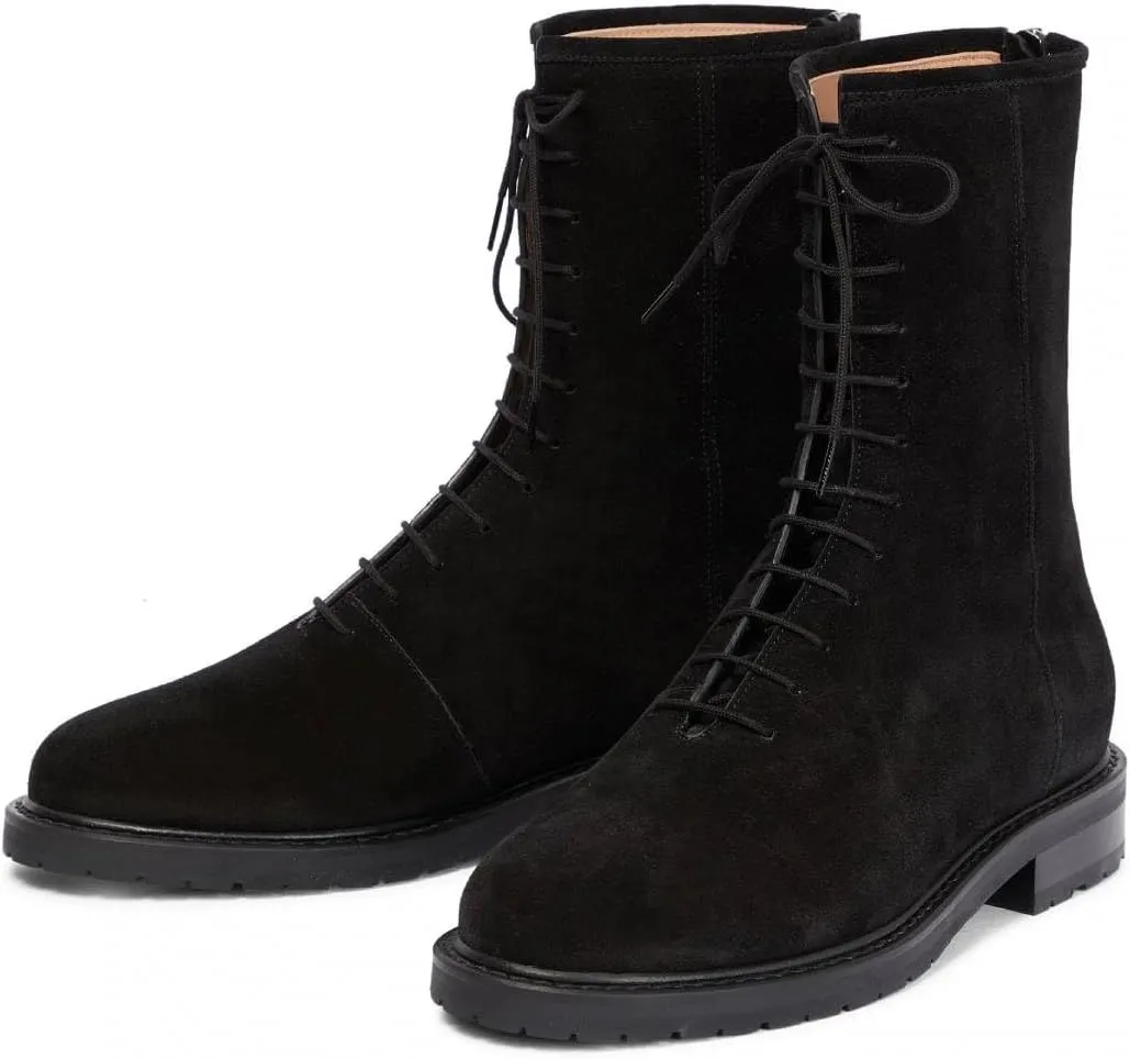 XYD Women Girls Combat Boots Lug Sole Stacked Chunky Heel Front Lace Up Back Zipper Flat Ankle Booties Fashion Walking Daily Shoes