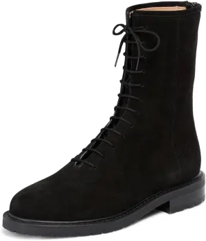 XYD Women Girls Combat Boots Lug Sole Stacked Chunky Heel Front Lace Up Back Zipper Flat Ankle Booties Fashion Walking Daily Shoes