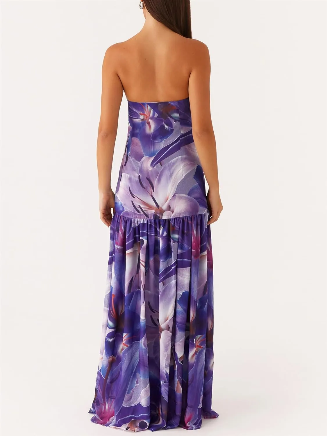 Y2k Cut Out Strapless Maxi Dress for Women Satin Backless Tube Long Bodycon Dresses Sexy Cocktail Beach Sundress