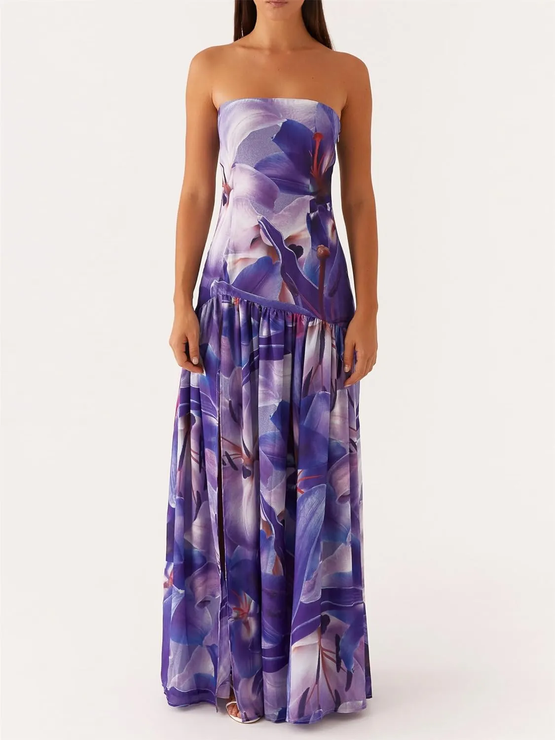 Y2k Cut Out Strapless Maxi Dress for Women Satin Backless Tube Long Bodycon Dresses Sexy Cocktail Beach Sundress