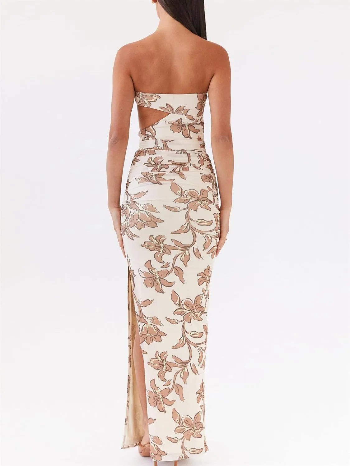 Y2k Cut Out Strapless Maxi Dress for Women Satin Backless Tube Long Bodycon Dresses Sexy Cocktail Beach Sundress