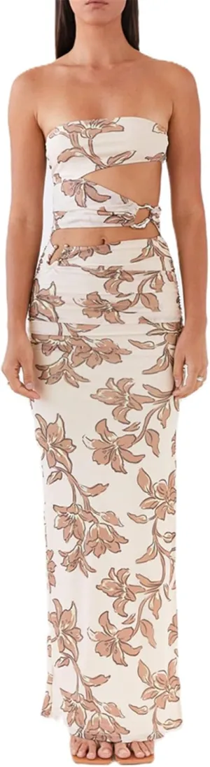 Y2k Cut Out Strapless Maxi Dress for Women Satin Backless Tube Long Bodycon Dresses Sexy Cocktail Beach Sundress