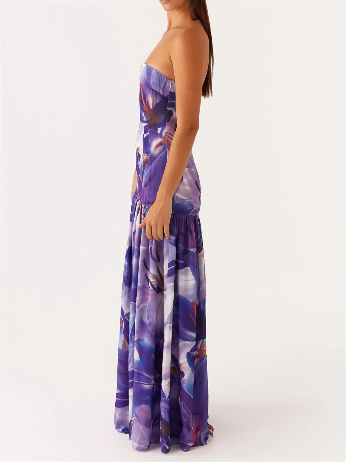 Y2k Cut Out Strapless Maxi Dress for Women Satin Backless Tube Long Bodycon Dresses Sexy Cocktail Beach Sundress