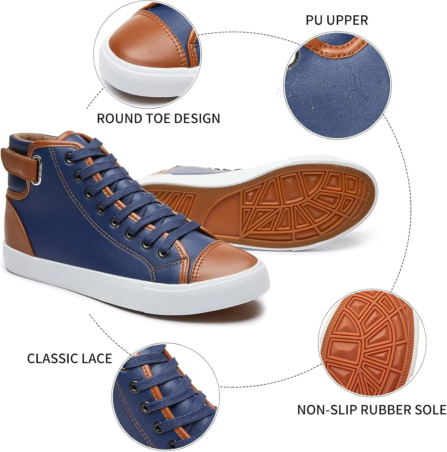 yageyan Men White high top Sneakers for Casual Black pu Leather Fashion Shoes for Men