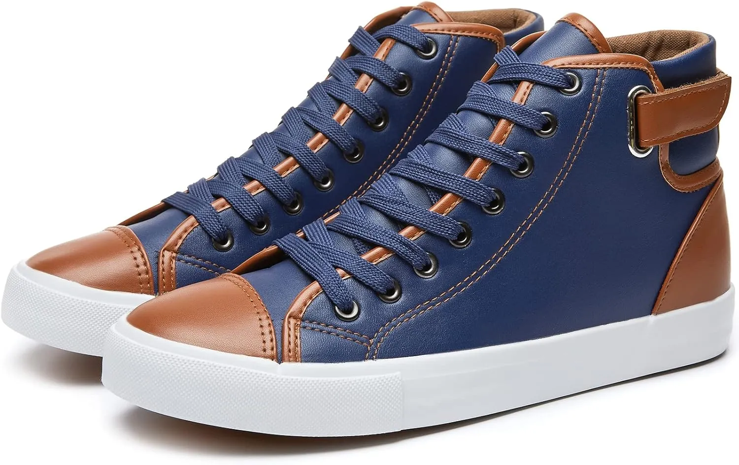 yageyan Men White high top Sneakers for Casual Black pu Leather Fashion Shoes for Men