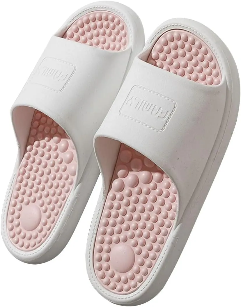 YCKEGEW Mens Womens Massaging Slipper, Bathroom Shower Shoes,Foot Massager for Plantar Fasciitis Acupressure Slippers House Slipper(White Pink,40-41 EU)