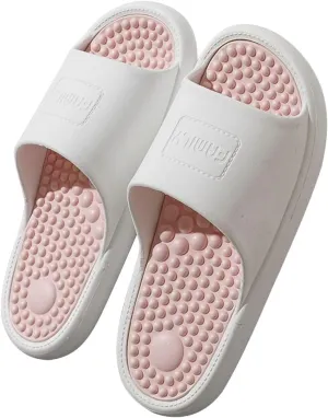YCKEGEW Mens Womens Massaging Slipper, Bathroom Shower Shoes,Foot Massager for Plantar Fasciitis Acupressure Slippers House Slipper(White Pink,40-41 EU)