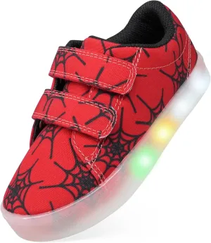 YESKIS Boys Girls Light Up Shoes Vivaki LED Canvas Cartoon Casual Sneakers for Toddler Little Kid Size 5-12