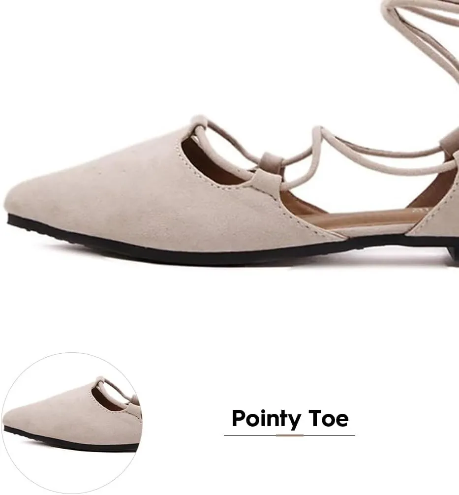 YIBLBOX Womens Sandal Pointy Toe Ankle Strap Wrap Ballet Flats Lace Up Wedding Party Sandals