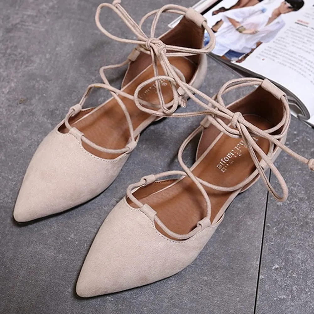 YIBLBOX Womens Sandal Pointy Toe Ankle Strap Wrap Ballet Flats Lace Up Wedding Party Sandals