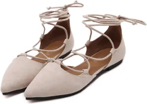 YIBLBOX Womens Sandal Pointy Toe Ankle Strap Wrap Ballet Flats Lace Up Wedding Party Sandals