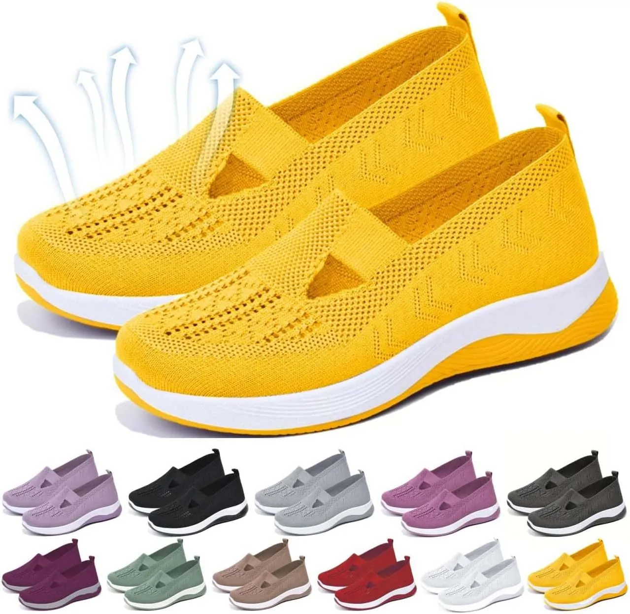 Yilia Orthopedic Shoes for Women, Women Wide Width Breathable Walking Comfortable Slip on Sneakers, Non Slip Food Service Lightweight Sneaker, Nurse Shoes Arch Support Sneakers