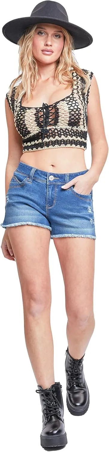 YMI Jeans Women's Wannabettabutt Low Rise Frayed Shorts