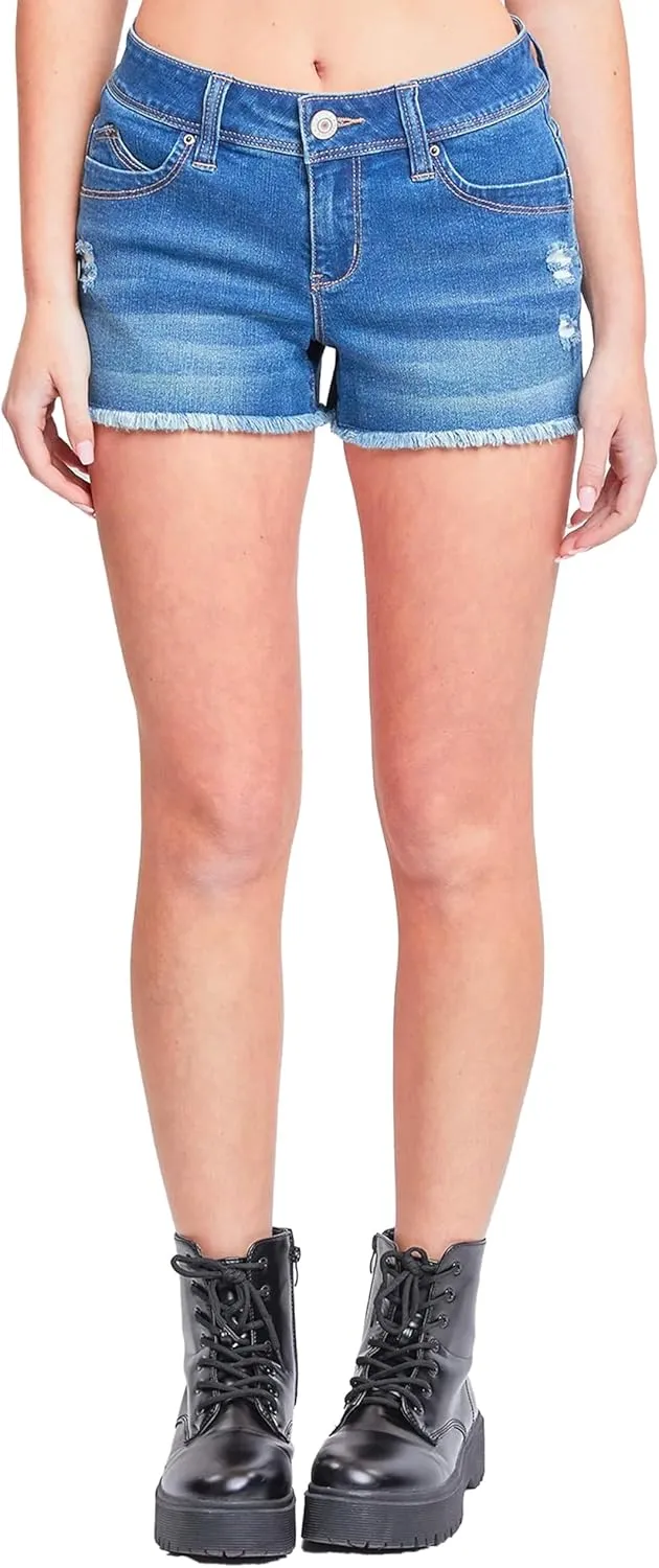 YMI Jeans Women's Wannabettabutt Low Rise Frayed Shorts