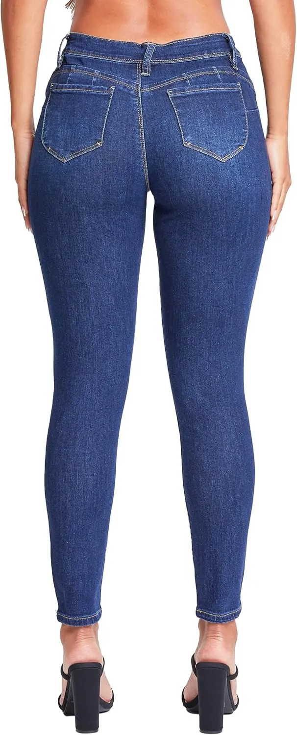 YMI Women's Junior Wannabettabutt Repreve Mid-Rise Skinny Jeans with a Finish Hem