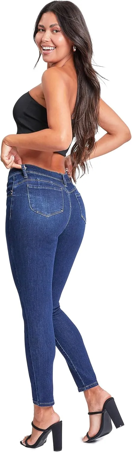 YMI Women's Junior Wannabettabutt Repreve Mid-Rise Skinny Jeans with a Finish Hem
