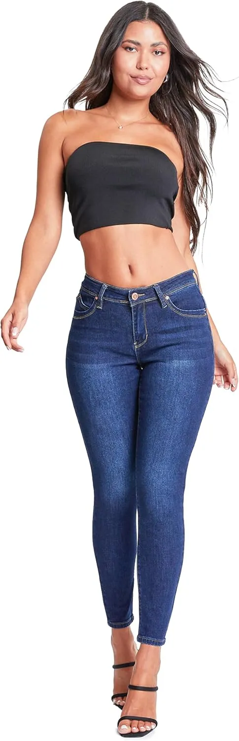 YMI Women's Junior Wannabettabutt Repreve Mid-Rise Skinny Jeans with a Finish Hem